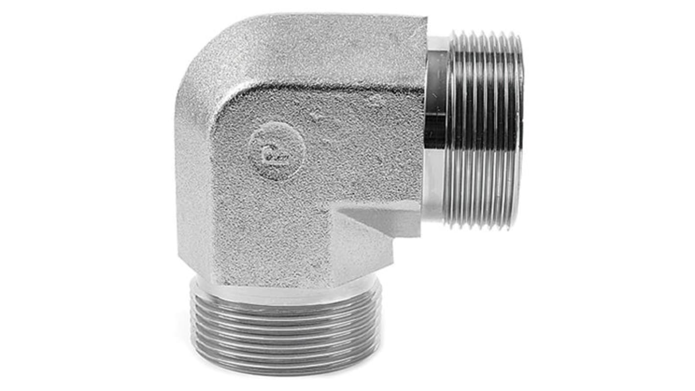 Parker Steel Zinc Plated Hydraulic Elbow Threaded Adapter, 8ENMK4S, G 1/2 Male G 1/2 Male