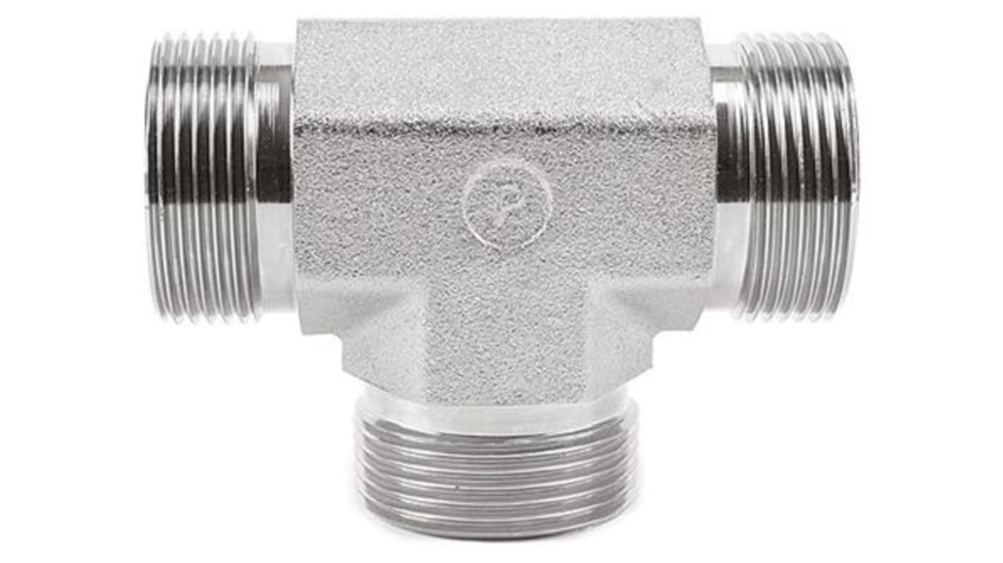 Parker Hydraulic Tee Threaded Adapter 4JMK4S, Connector A G 1/4 Male Connector B G 1/4 Male