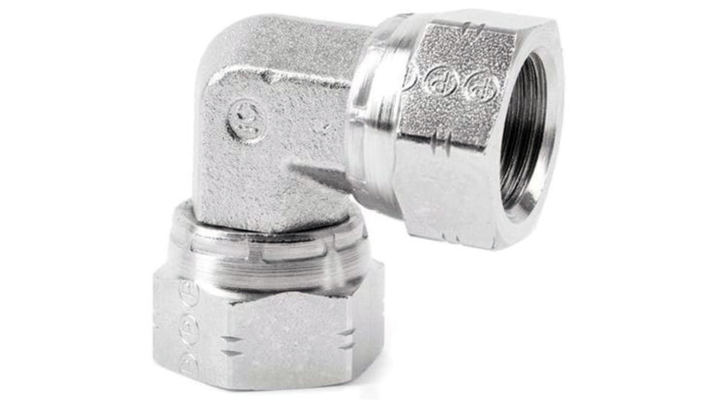 Parker Steel Zinc Plated Hydraulic Elbow Threaded Adapter, 6E6MK4S, G 3/8 Female G 3/8 Female