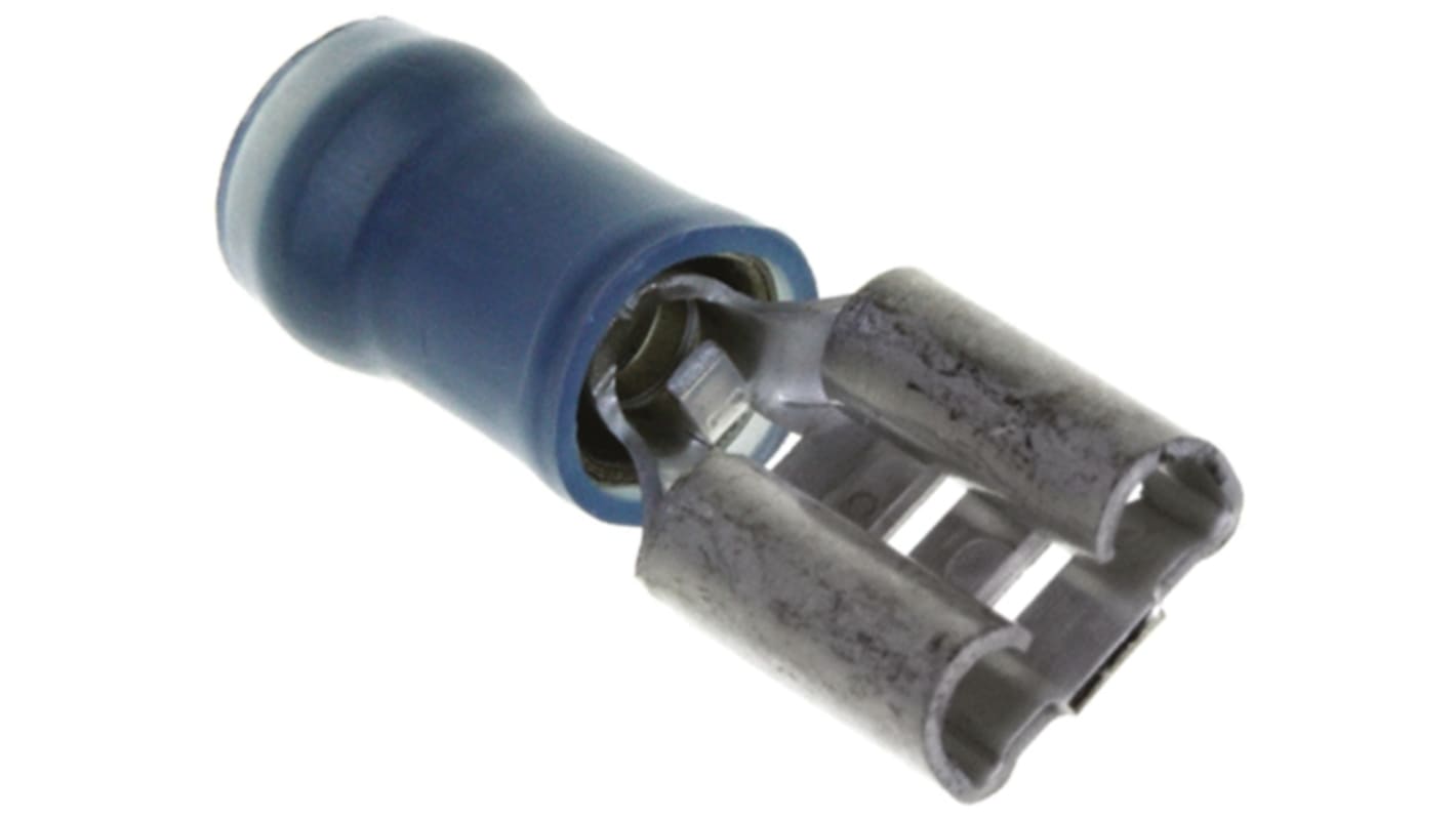 TE Connectivity PIDG FASTON .250 Blue Insulated Female Spade Connector, Receptacle, 6.35 x 0.81mm Tab Size, 1.3mm² to
