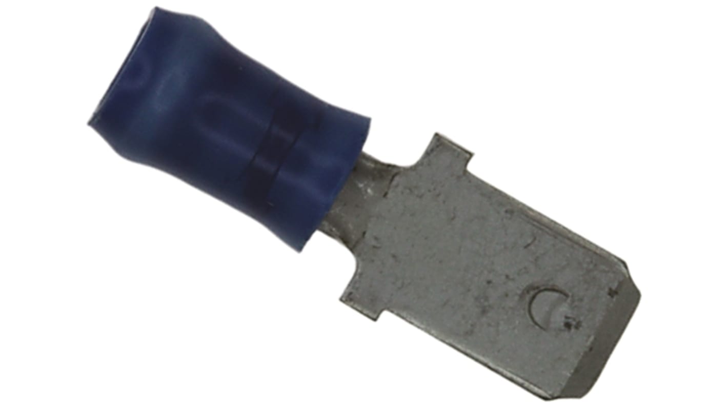 TE Connectivity PIDG FASTON .250 Blue Insulated Male Spade Connector, Tab, 6.35 x 0.81mm Tab Size, 1.25mm² to 2mm²