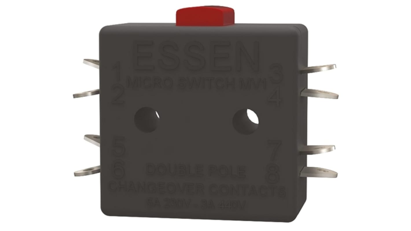 RS PRO Mikroschalter Hebel-Betätiger Lötanschluss, 10 A @ 250 V ac, DPST 562 gms -65°C - +125°C