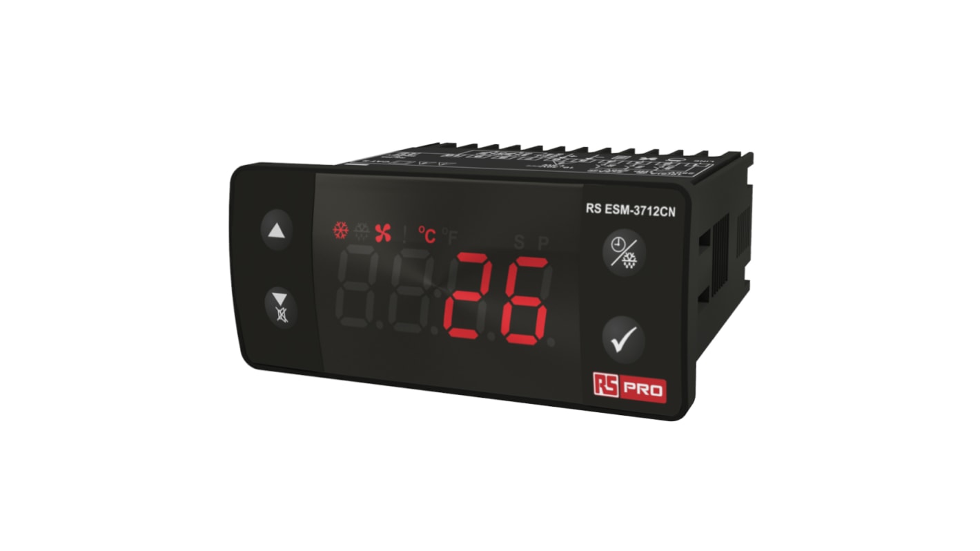Controlador de temperatura ON/OFF RS PRO, 76 x 34.5mm, 10 → 30 V dc, 1 entrada NTC, PTC, 3 salidas Relé