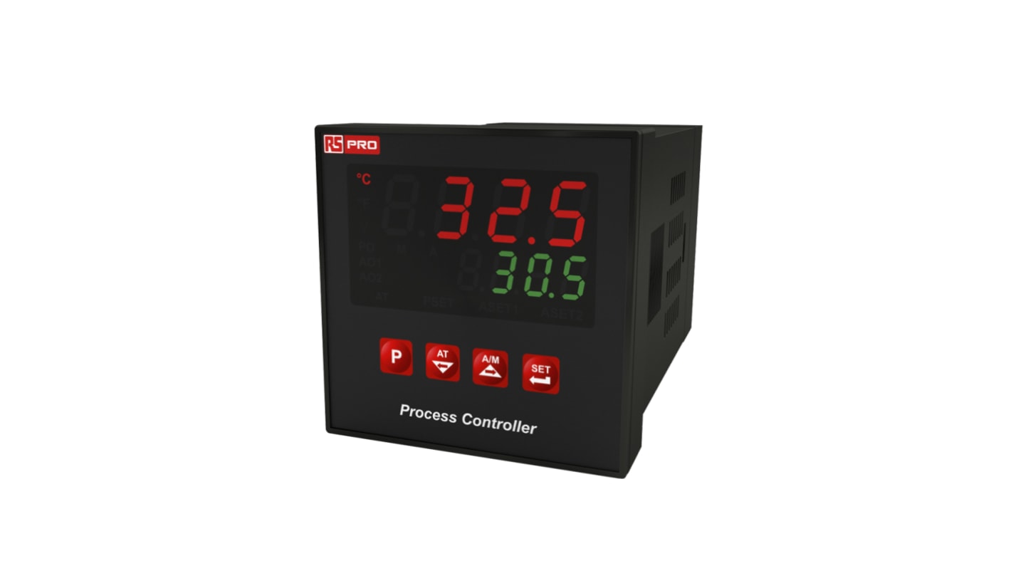 RS PRO Panel Mount PID Temperature Controller, 72 x 72mm, 3 Output Relay, SSR, 24 V ac, 24 V dc Supply Voltage ON/OFF,