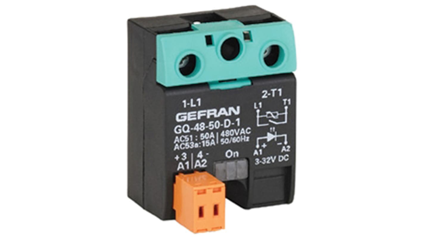 Relé de estado sólido Gefran GQ, control 3 → 32 V dc, carga 48 → 480V ac, 90 A máx., montaje en PCB