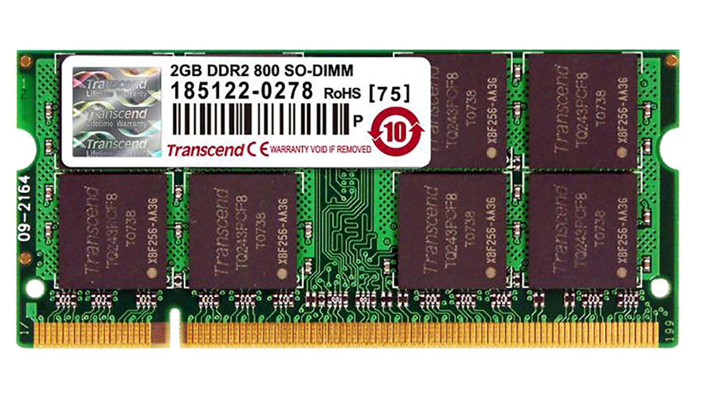 Transcend Arbeitsspeicher für Laptop, 2 GB, 800MHz DDR2 SODIMM PC2-6400