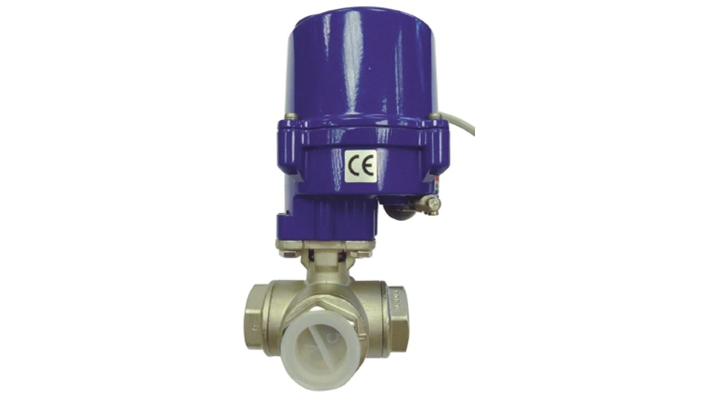 RS PRO 24 V, 110 V, 220 V 3 port Motorised Valve, Ball Valve type , 1in Pipe Size, 1000 psi