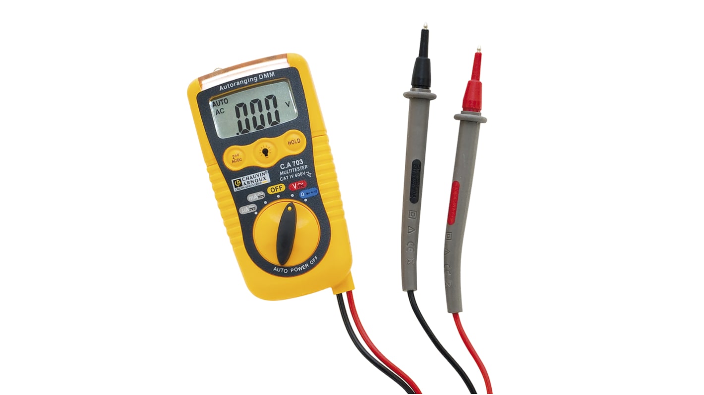 Chauvin Arnoux CA 703 Handheld Digital Multimeter, 200mA ac Max, 200mA dc Max, 600V ac Max - UKAS Calibrated