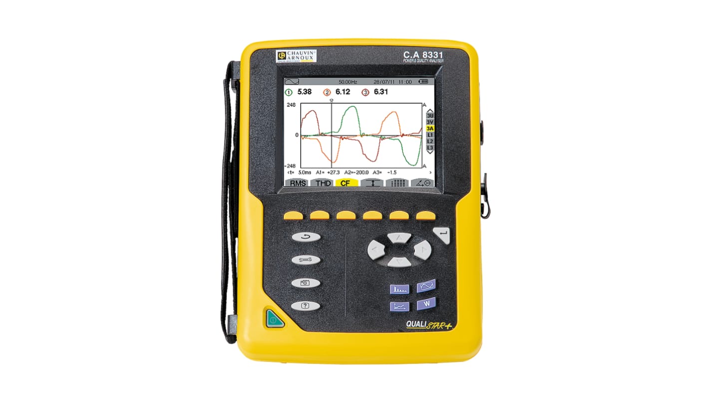 Chauvin Arnoux CA 8331 Spændingskvalitetsanalysator, 1, 3 faser, 10000A ac, 1000 V ac, 1200V dc 10 mW til 10 MW, 10