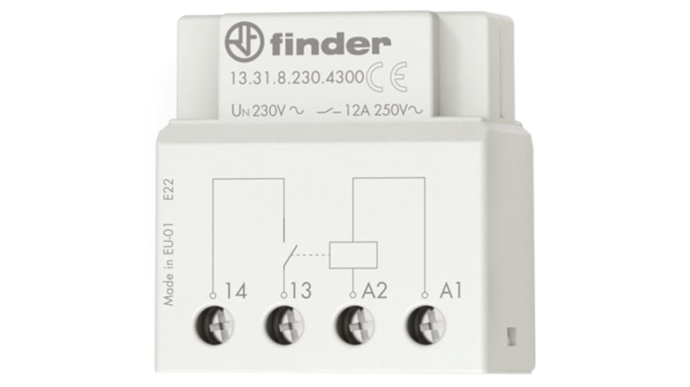 Relé de potencia Finder 13 Series de 1 polo, SPST, bobina 12V ac, 12A, Caja de interruptor