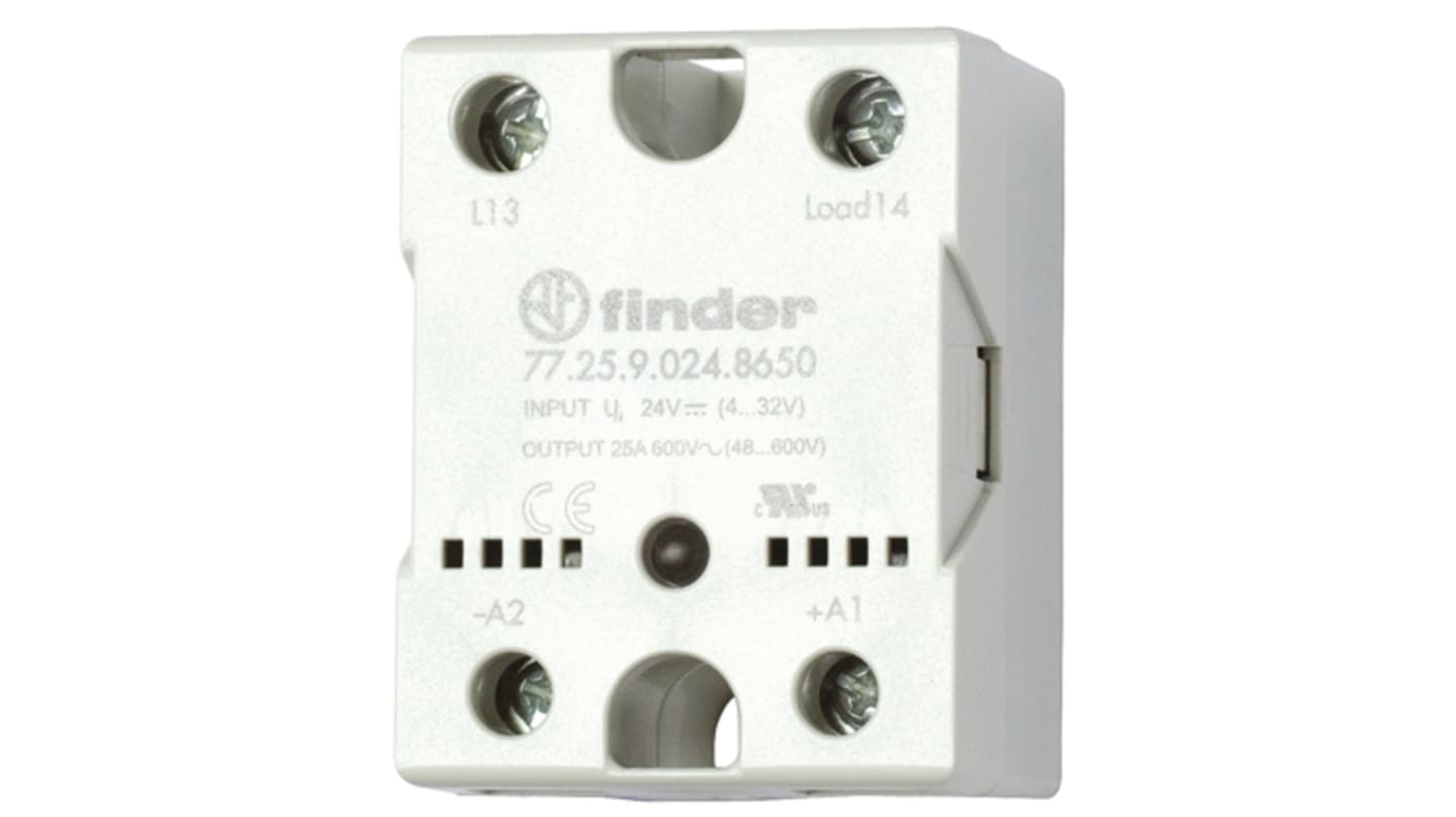 Finder 77 Series Solid State Relay, 25 A Load, Heatsink, 660 V ac Load, 24 V dc Control