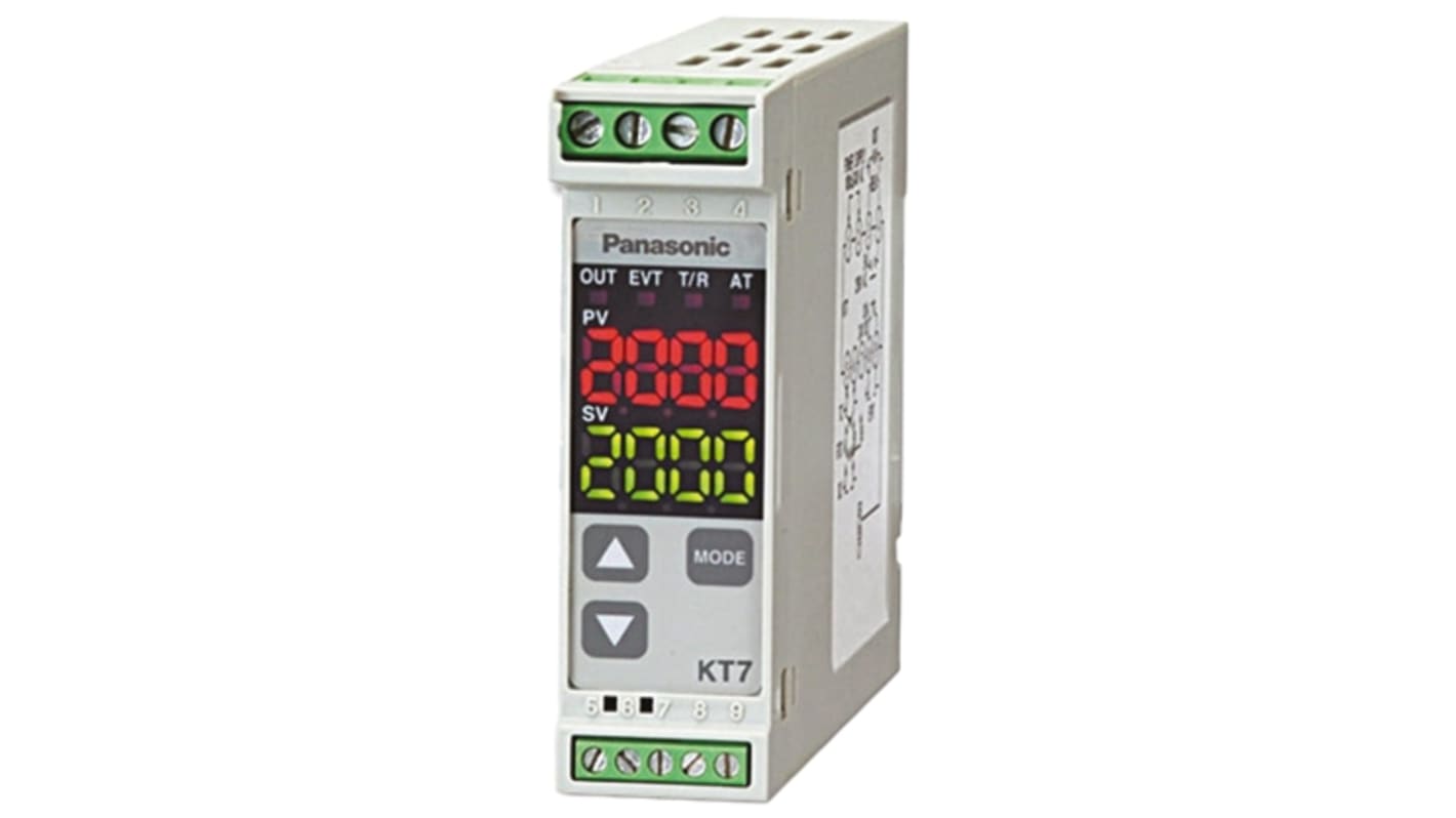 Panasonic KT7 PID Temperature Controller, 22.5 x 75mm, 1 Output Transistor, 24 V ac/dc Supply Voltage