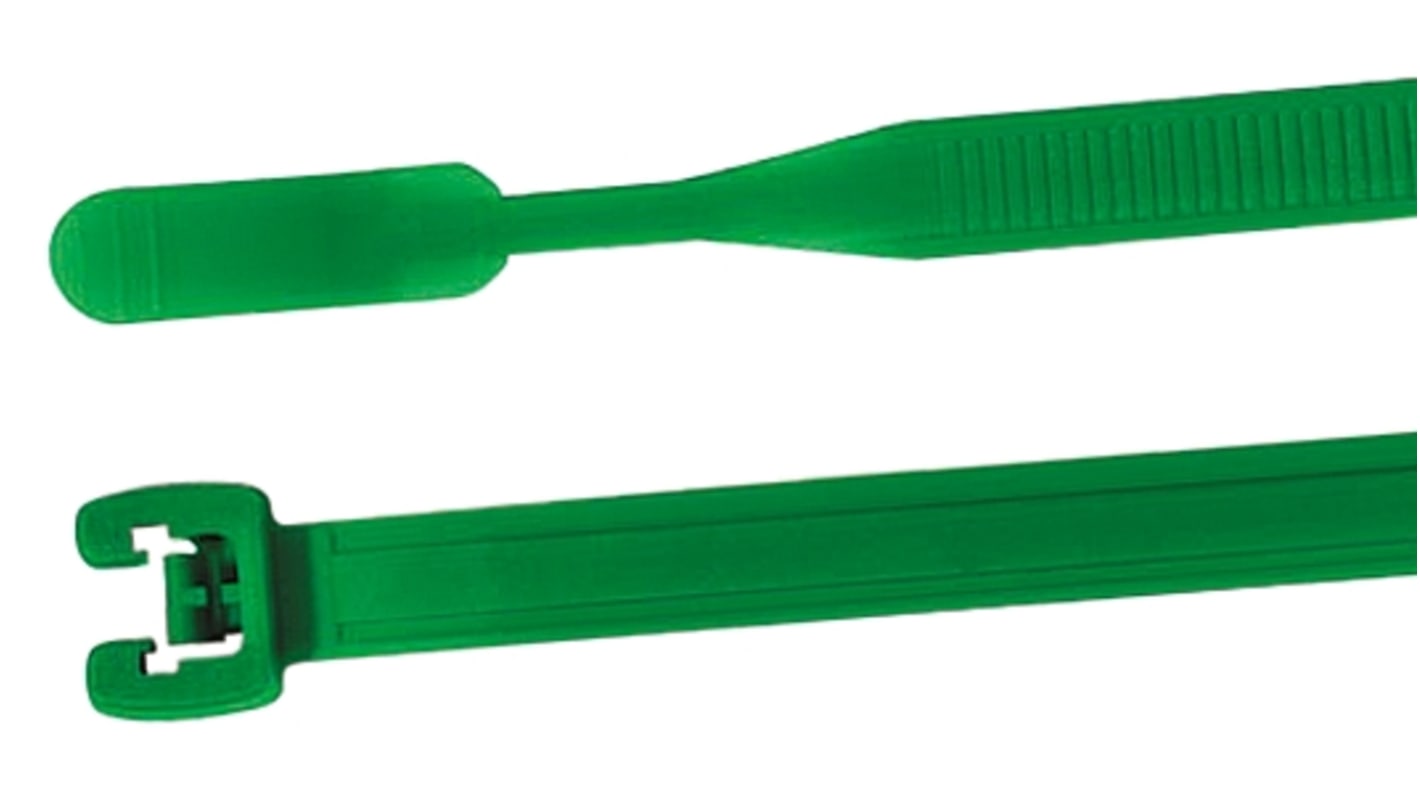 HellermannTyton Cable Tie, Q-Tie, 210mm x 4.7 mm, Green Nylon, Pk-100