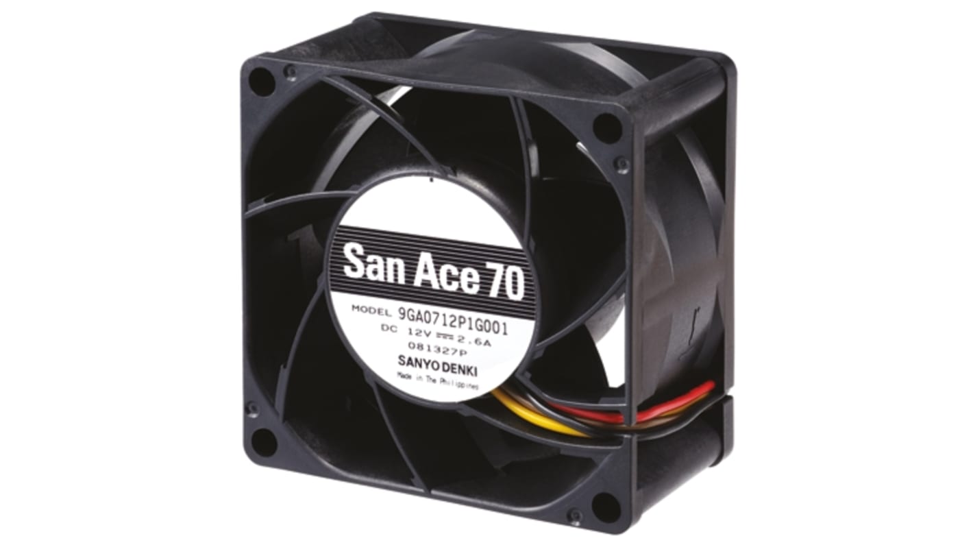 Ventilador Axial Sanyo Denki San Ace 9GA de 70 x 70 x 38mm, 12 V dc, 13.2W, 12000rpm, caudal 115m³/h, 57dB, salida PWM,