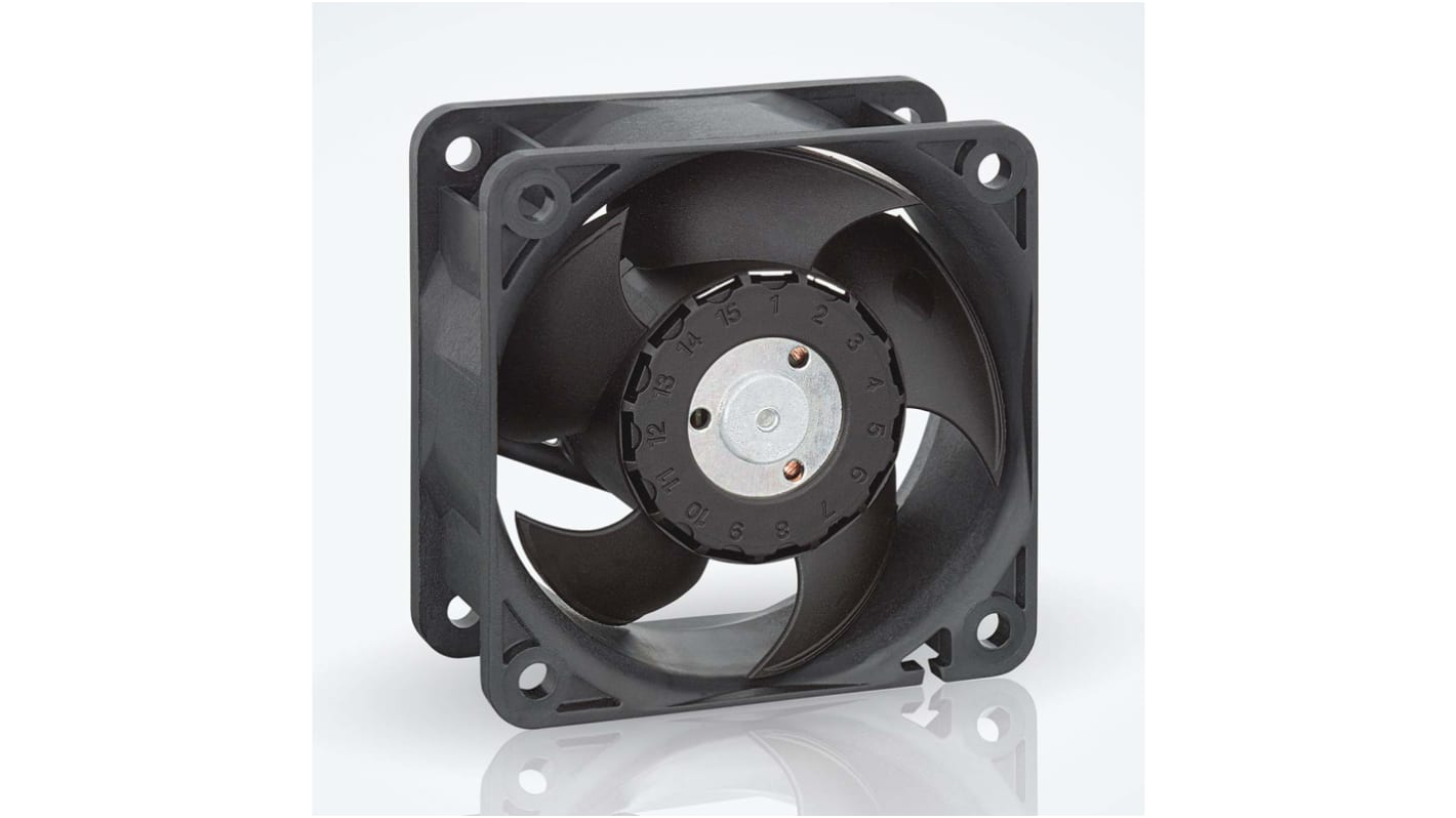 Ventilador Axial ebm-papst 620 de 60 x 60 x 25mm, 12 V dc, 5.5W, 9700rpm, caudal 67m³/h, 48dB, salida Tacómetro, IP20