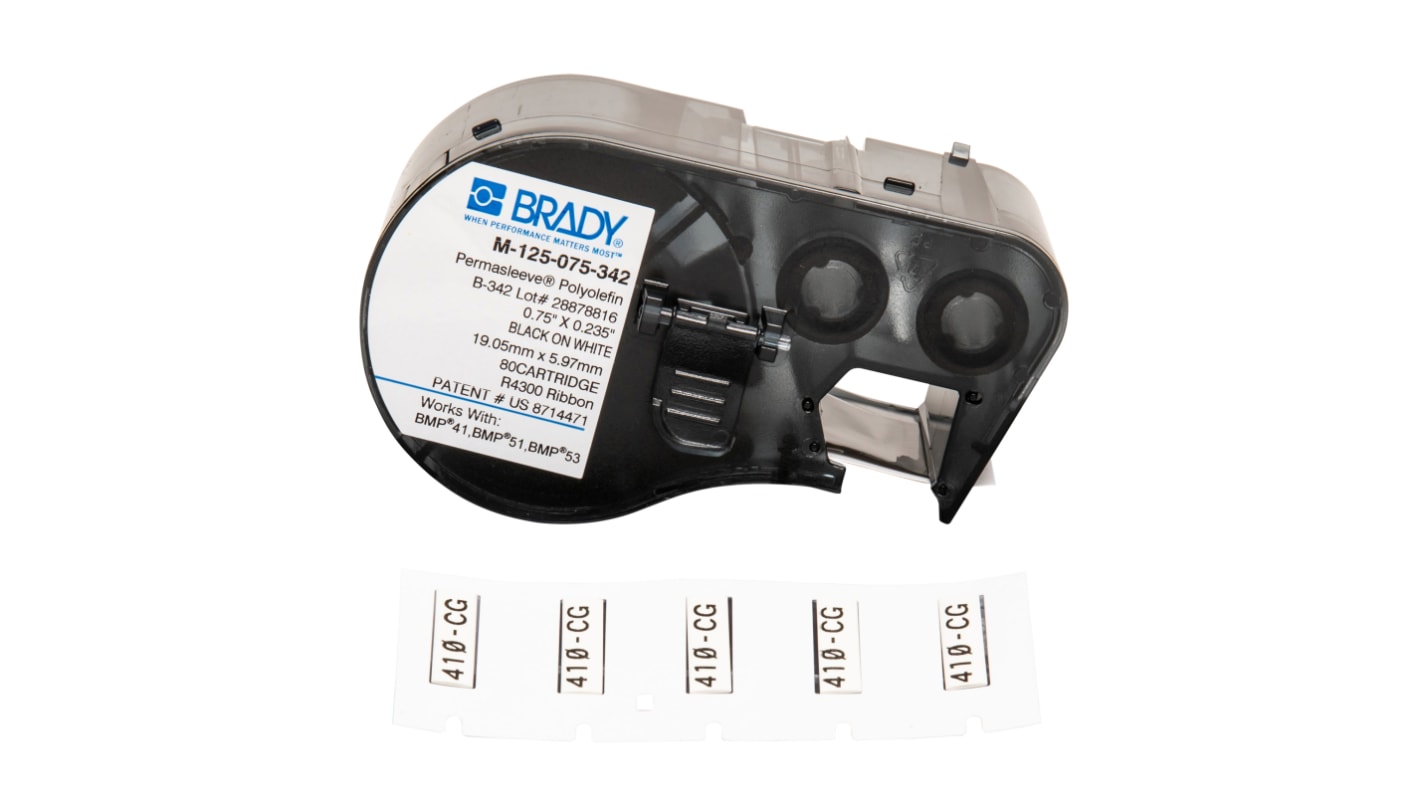 Brady B-342 PermaSleeve Black on White Label Printer Tape, 19.1 mm Width, 5.97mm Label Length
