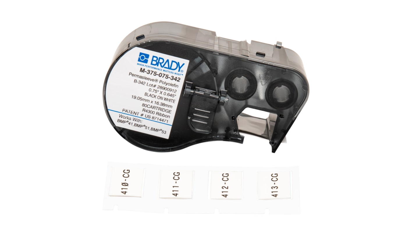 Brady B-342 PermaSleeve Black on White Label Printer Tape, 19.1 mm Width, 16.38mm Label Length