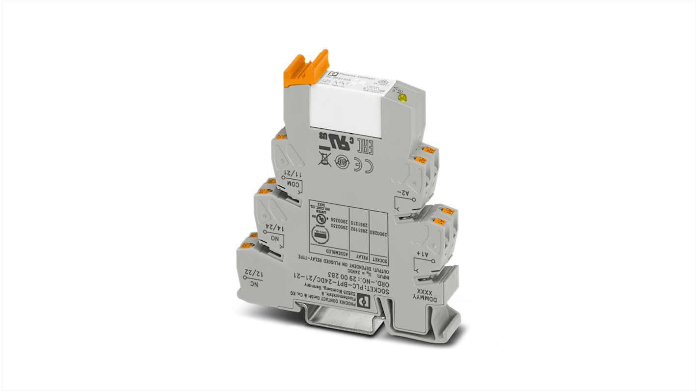 Relé modular Phoenix Contact PLC-RPT- 24DC/21-21AU, DPDT, 24V dc, para carril DIN