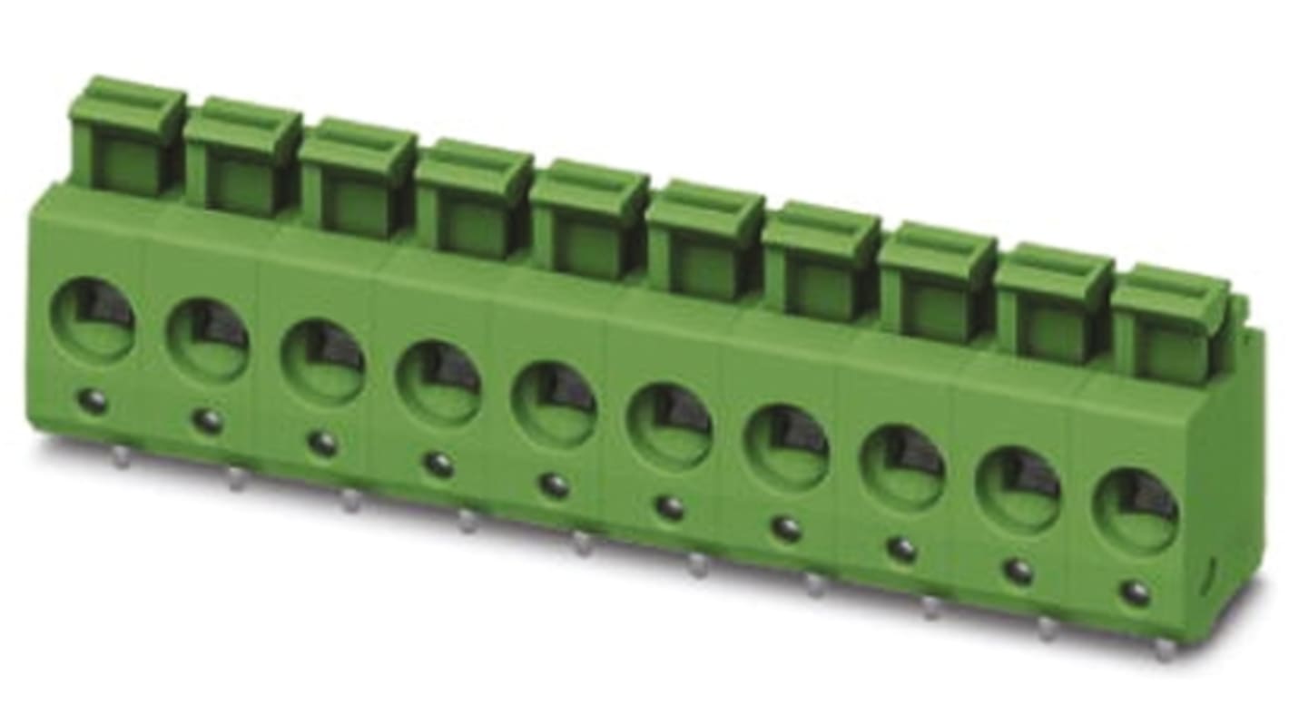 Phoenix Contact PTS 1.5/10-5.0-H Series PCB Terminal Block, 10-Contact, 5mm Pitch, Through Hole Mount, 1-Row, Spring