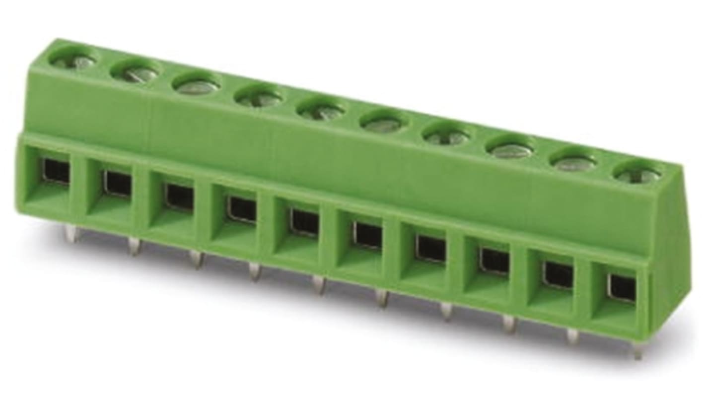 Borne para PCB Macho Phoenix Contact de 7 vías , paso 5.08mm, 13.5A, de color Verde, montaje Montaje en orificio