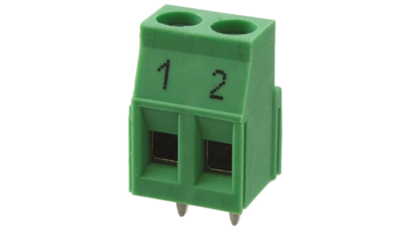 Phoenix Contact MKDSN 2.5/ 2 BD:1.2 Series PCB Terminal Block, 2-Contact, 5mm Pitch, Through Hole Mount, Screw