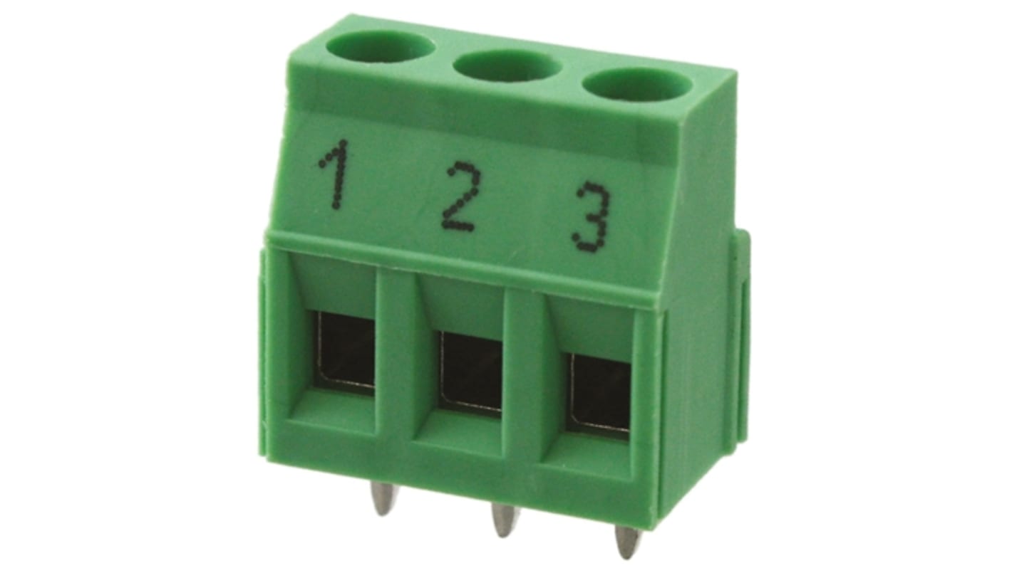 Phoenix Contact MKDSN 2.5/3 BD:1-3 Series PCB Terminal Block, 3-Contact, 5mm Pitch, Through Hole Mount, Screw