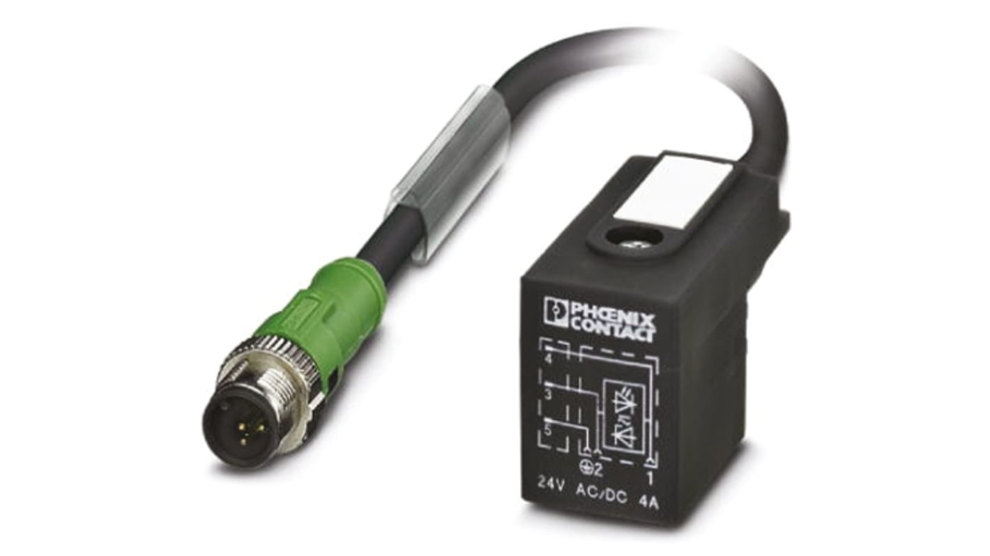 Cable de conexión Phoenix Contact, con. A DIN 43650 forma B Hembra, 3 polos, con. B M12 Macho, 3 polos, cod.: A, long.