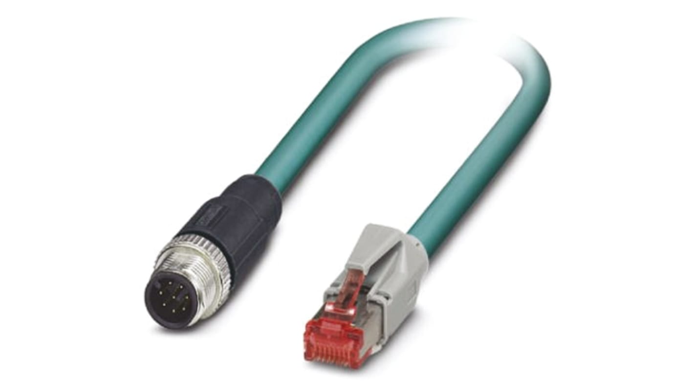 Phoenix Contact Cat5 Straight Male M12 to Straight Male RJ45 Ethernet Cable, Blue PUR Sheath, 3m