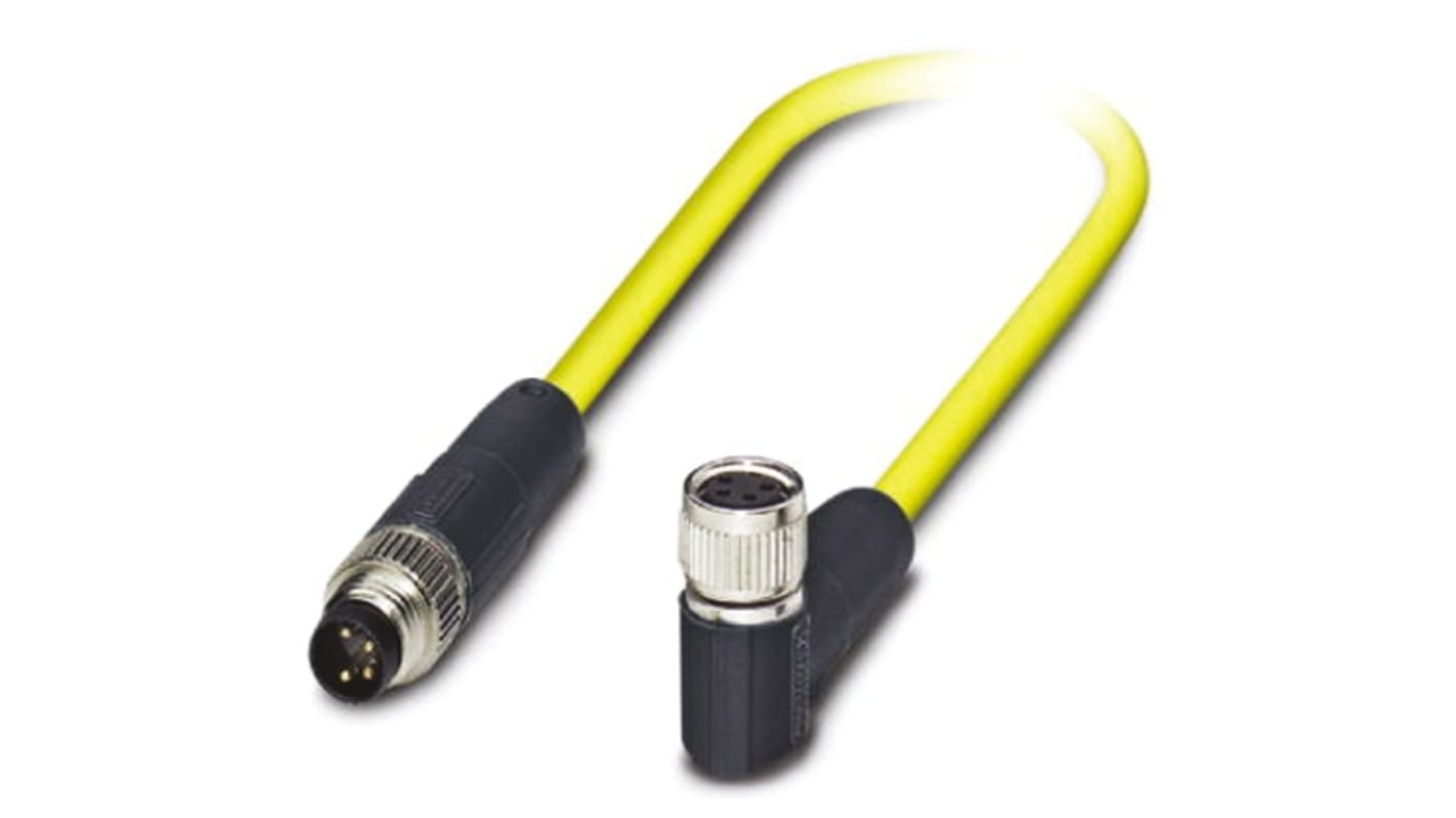 Phoenix Contact Right Angle Female 4 way M8 to Straight Male 4 way M8 Sensor Actuator Cable, 1.5m