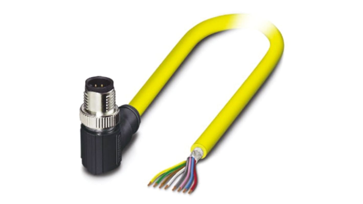 Phoenix Contact Right Angle Male 8 way M12 to Unterminated Sensor Actuator Cable, 2m