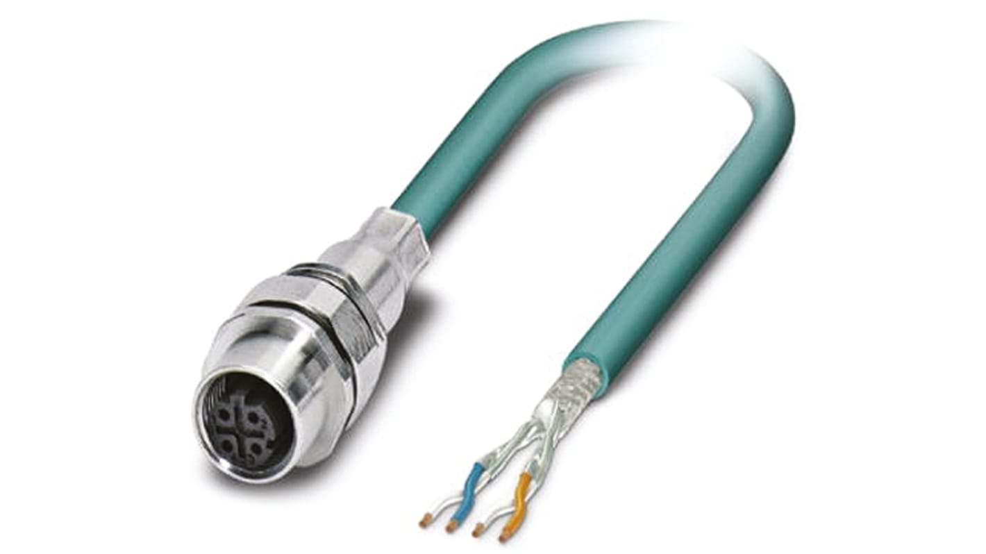 Phoenix Contact SACCEC-M12FSD-4CON-M16/0.5-931 Ethernet-kabel Cat5, Blå PUR kappe, 5m