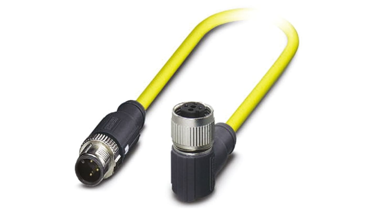 Phoenix Contact Right Angle Female 3 way M12 to Straight Male 3 way M12 Sensor Actuator Cable, 500mm