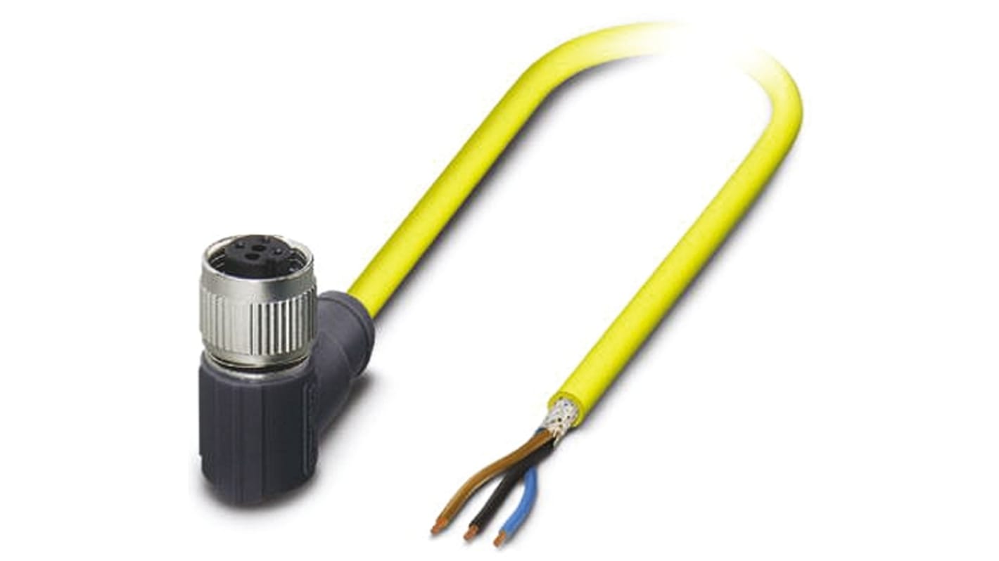 Phoenix Contact Right Angle Female 3 way M12 to Unterminated Sensor Actuator Cable, 10m