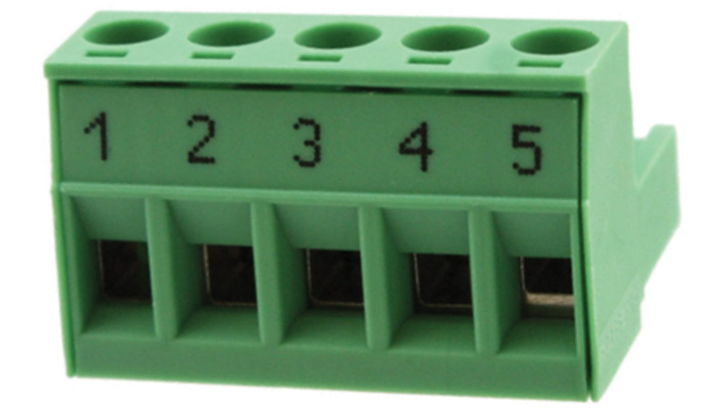 Phoenix Contact 5mm Pitch 5 Way Pluggable Terminal Block, Plug, Plug-In, Screw Termination