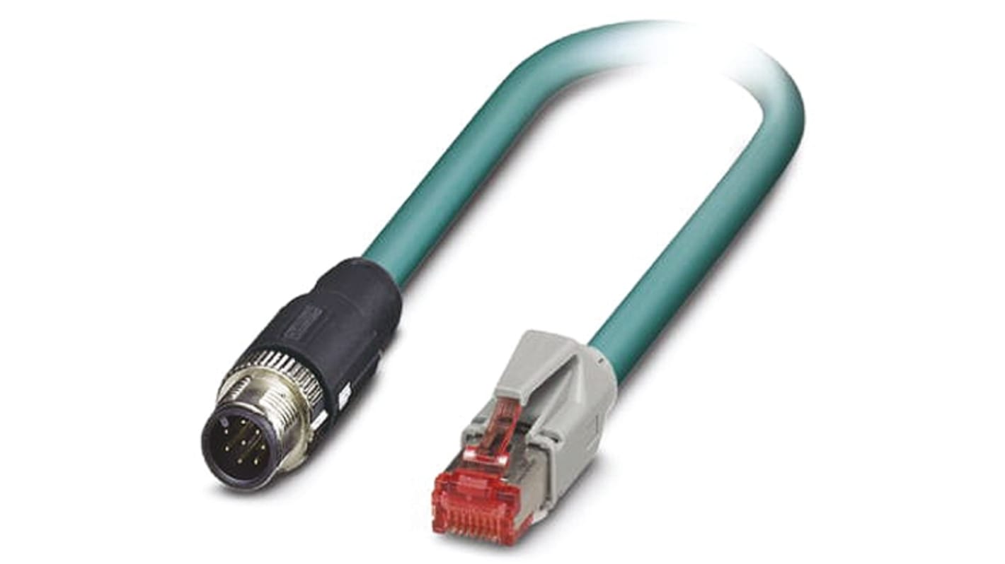 Phoenix Contact Cat5 Straight Male M12 to Straight Male RJ45 Ethernet Cable, Blue PUR Sheath, 500mm