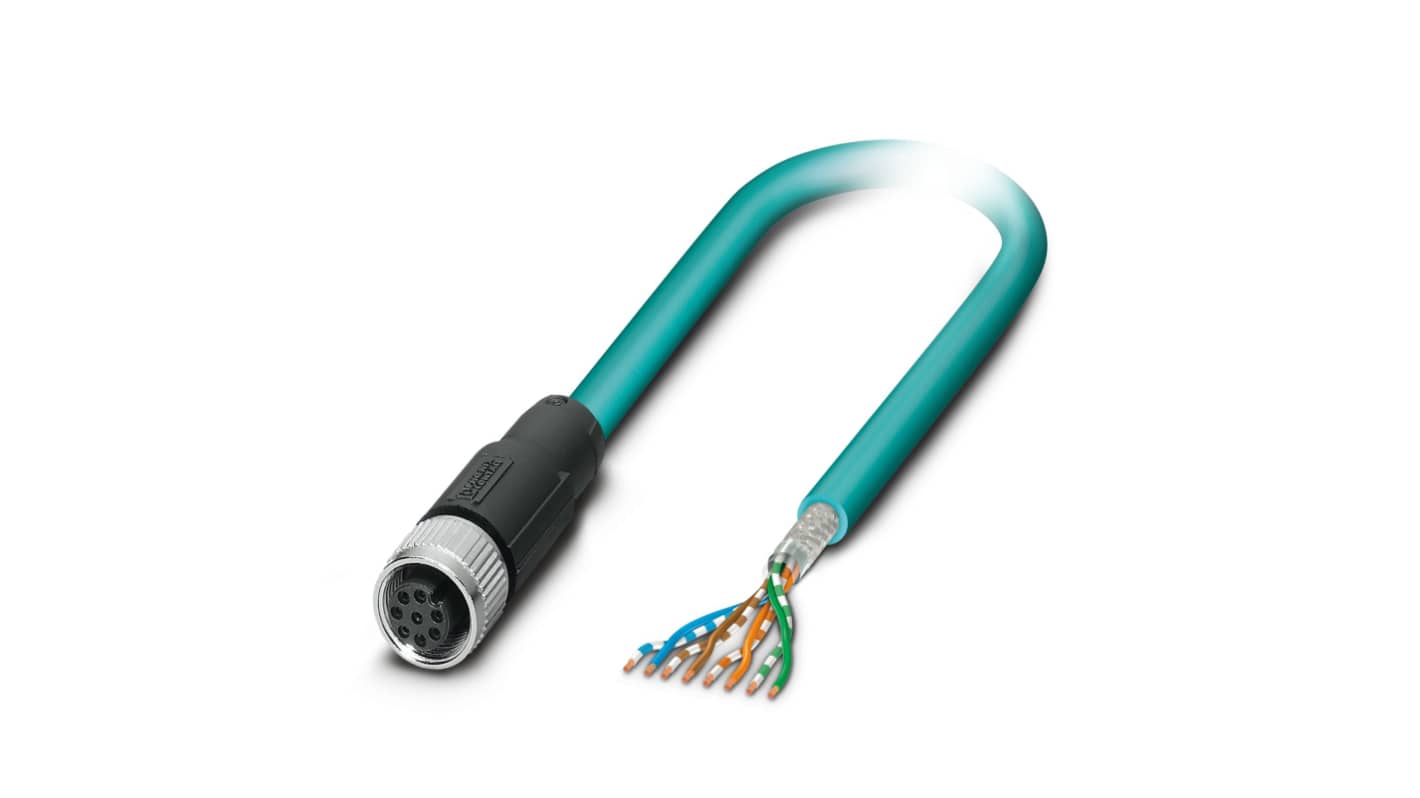 Phoenix Contact Cat5 Straight Female M12 to Unterminated Ethernet Cable, Blue PUR Sheath, 5m