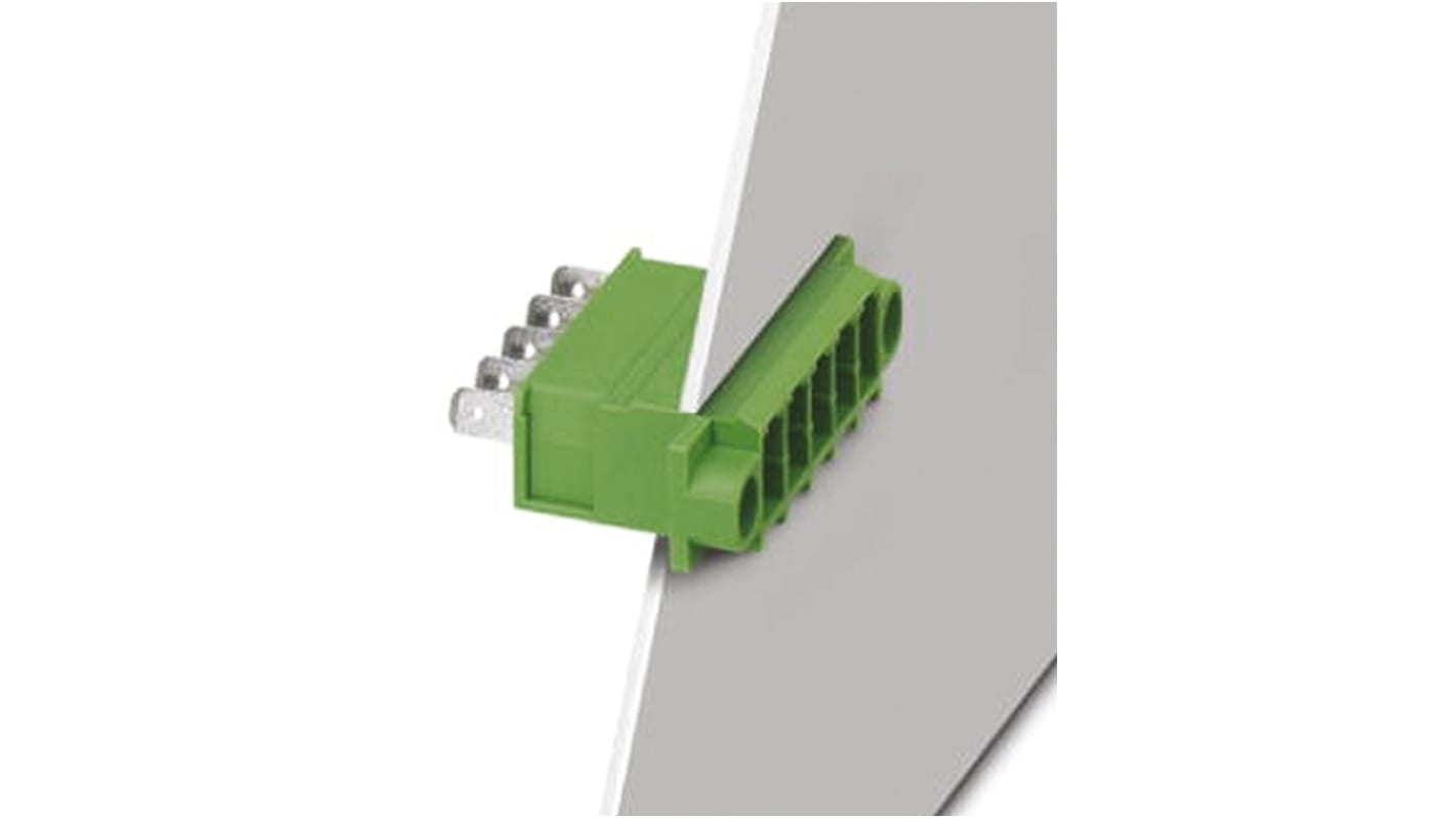 Phoenix Contact 7.62mm Pitch 4 Way Pluggable Terminal Block, Feed Through Header, Panel Mount, Spade Termination