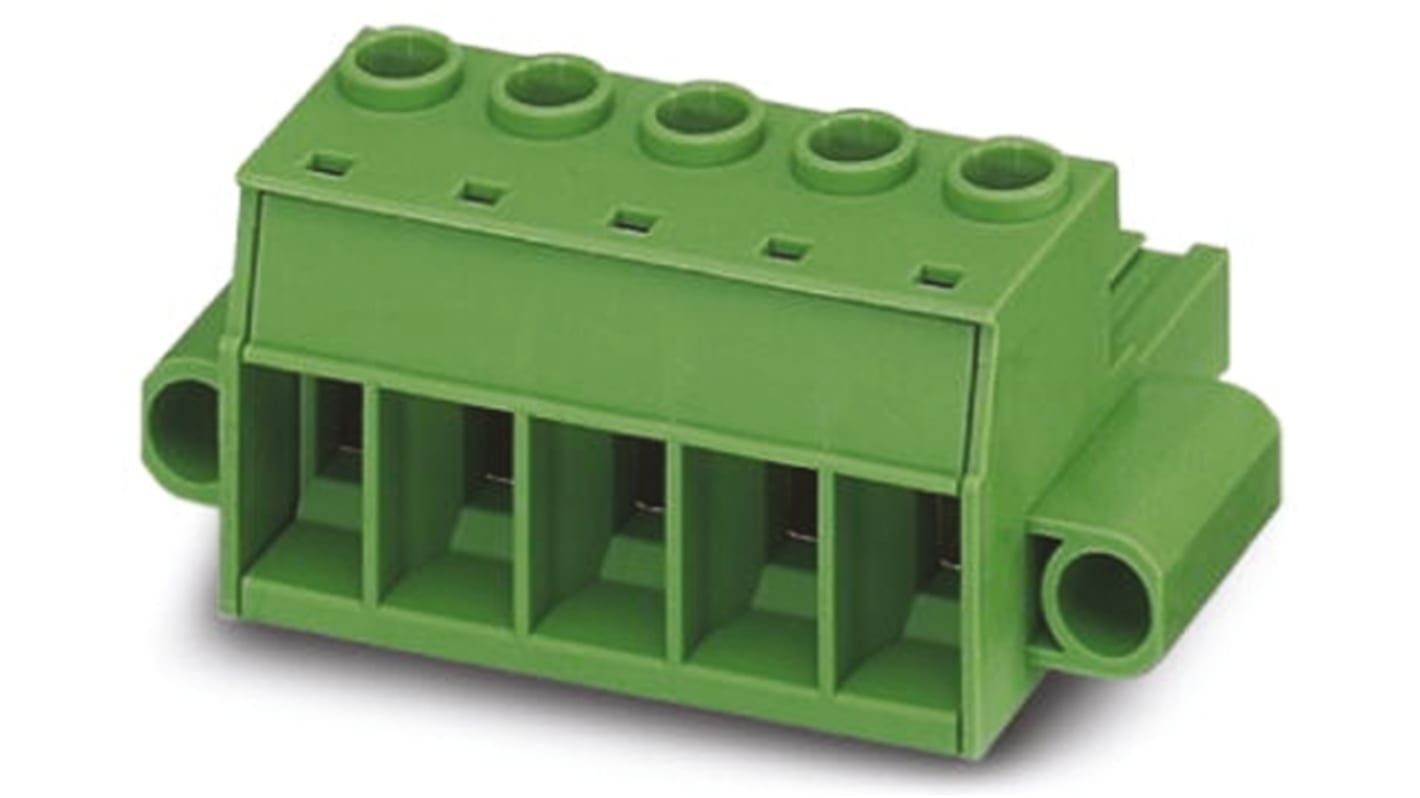 Phoenix Contact PC 16/ 5-STF-10.16 Series Pluggable Terminal Block, 5-Contact, 10.16mm Pitch, Plug-In, 1-Row, Screw