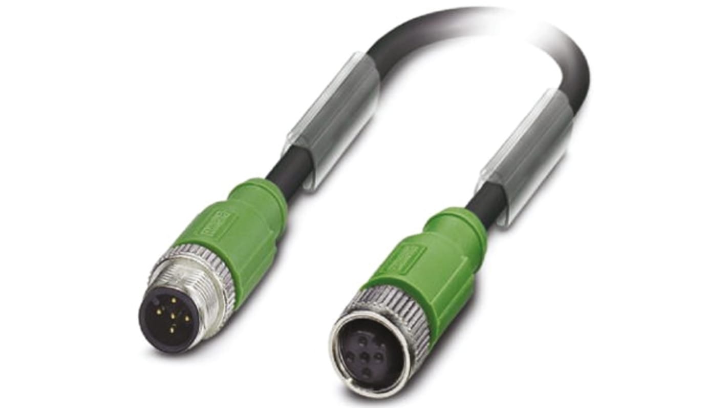 Cable de conexión Phoenix Contact, con. A M12 Hembra, 5 polos, con. B M12 Macho, 5 polos, cod.: A, long. 3m, 48 V, 4