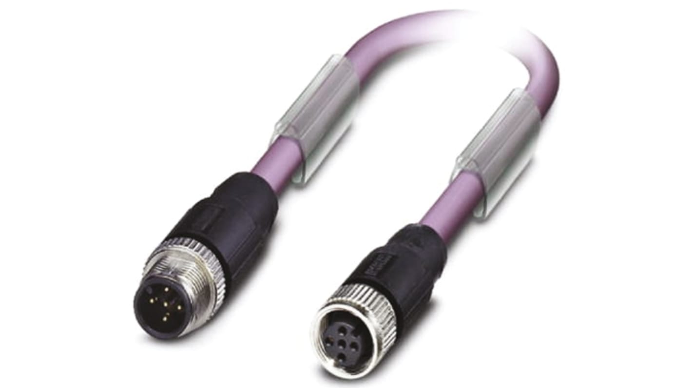 Cable de bus Phoenix Contact, con. A M12 Hembra, 5 polos, con. B M12 Macho, 5 polos, cod.: A, long. 15m