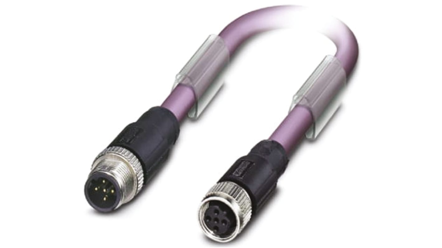 Phoenix Contact Female 2 way M12 to Straight Male 2 way M12 Bus Cable, 300mm