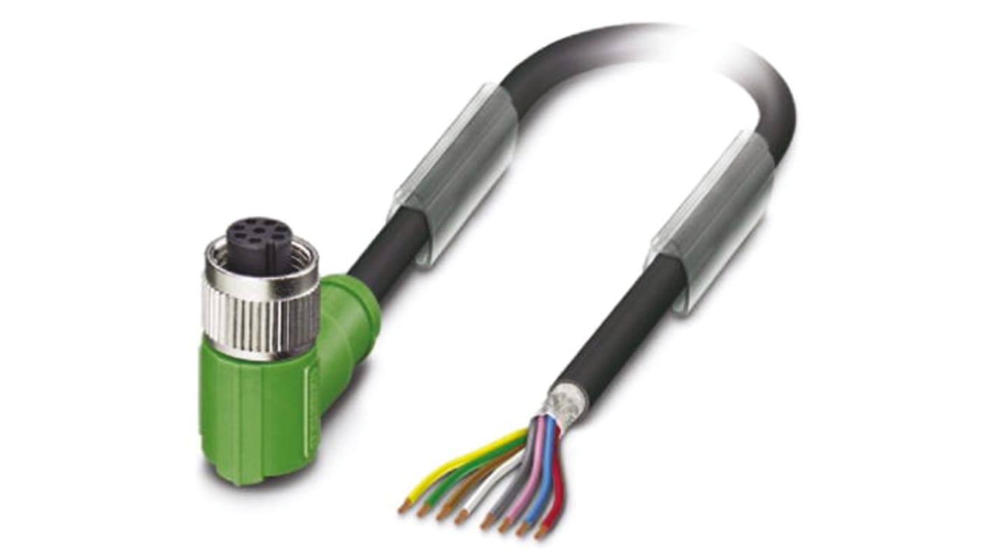 Cable de conexión Phoenix Contact, con. A M12 Hembra, 8 polos, con. B Sin terminación, cod.: A, long. 10m, 30 V, 2 A,