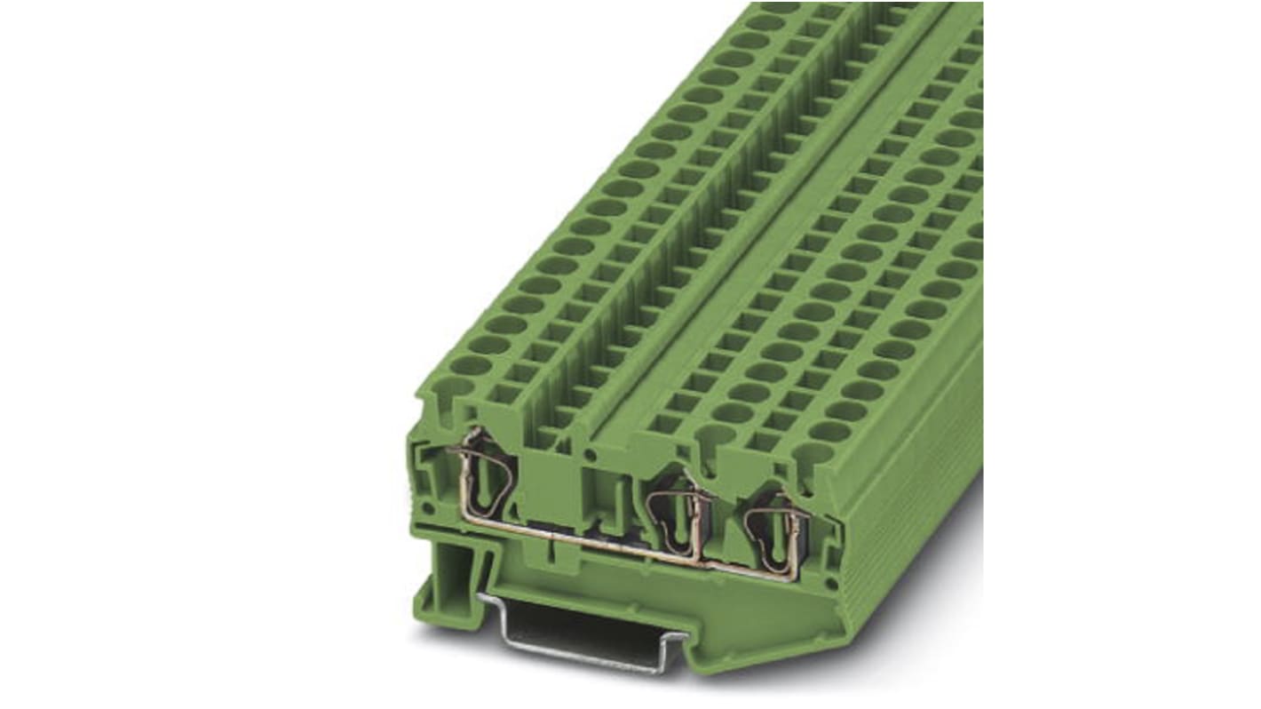 Phoenix Contact ST 4-TWIN GN Series Green Double Level Terminal Block, Single-Level, Spring Clamp Termination