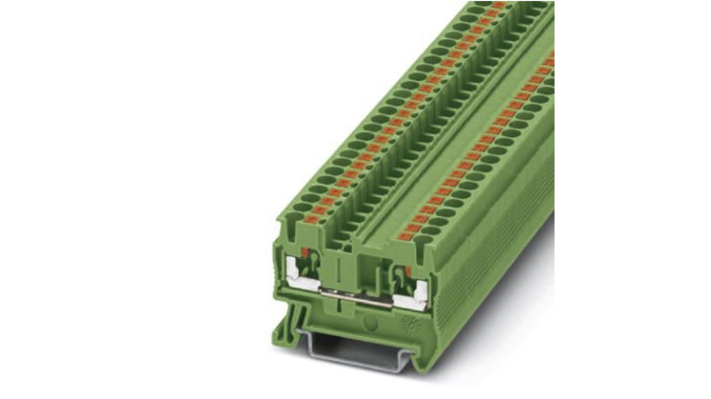 Phoenix Contact PT 2.5 GN Series Green Feed Through Terminal Block, 2.5mm², Single-Level, Push In Termination