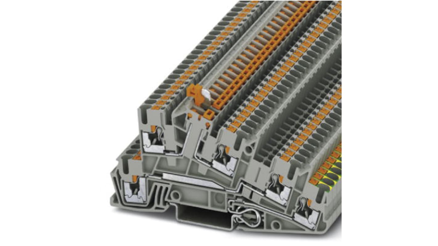 Phoenix Contact PTI 2.5-PE/L/LTB Series Grey DIN Rail Terminal Block, Triple-Level, Push In Termination