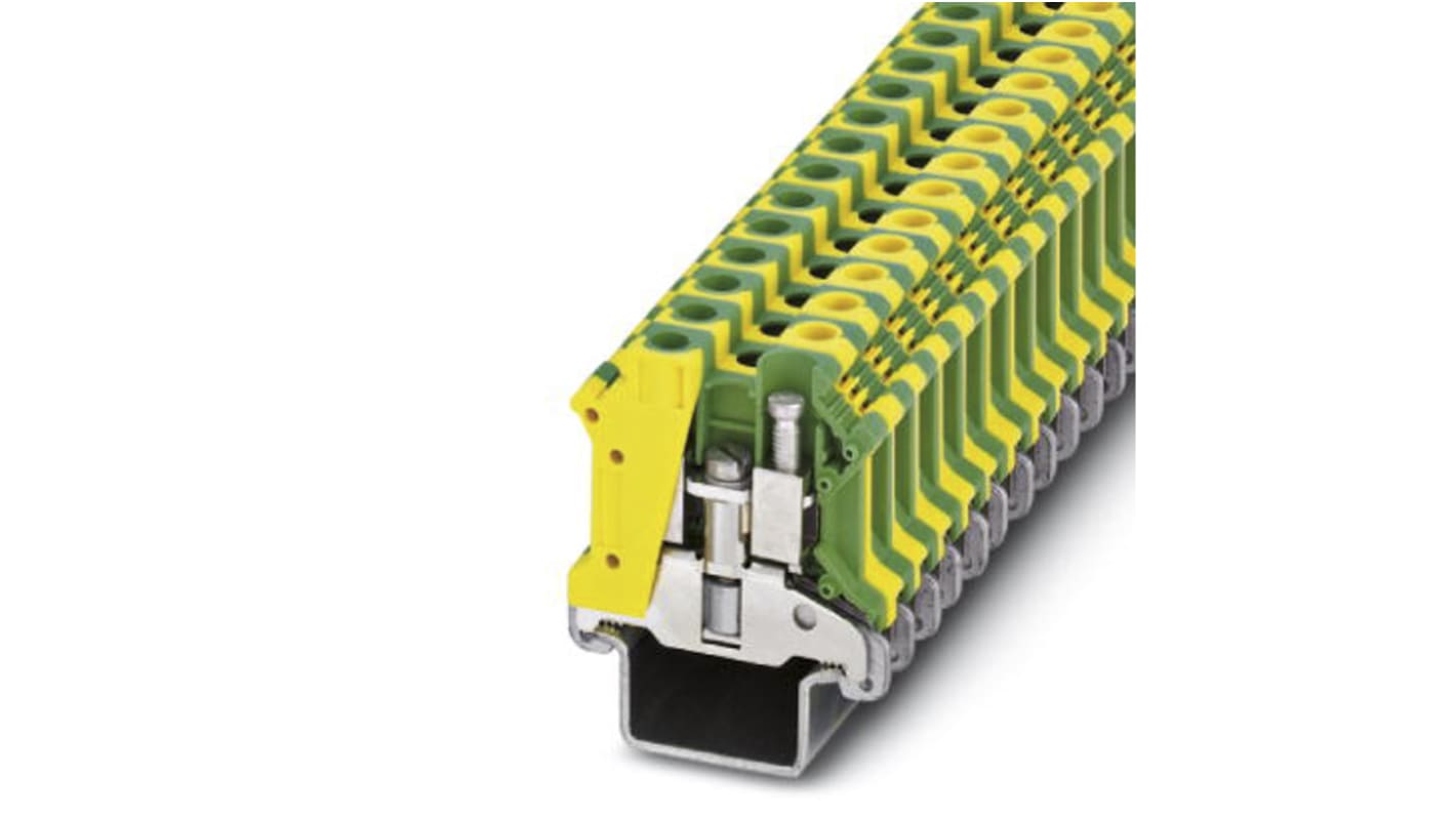 Phoenix Contact USLKG 10 N-1 Series Green, Yellow Earth Terminal Block, Single-Level, Screw Termination