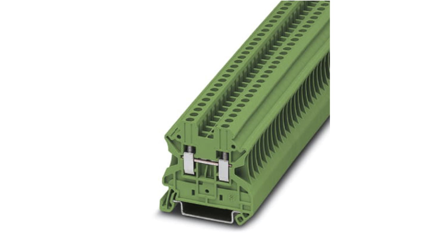 Phoenix Contact UT 2.5 GN Series Green Feed Through Terminal Block, 5.2mm², Single-Level, Screw Termination