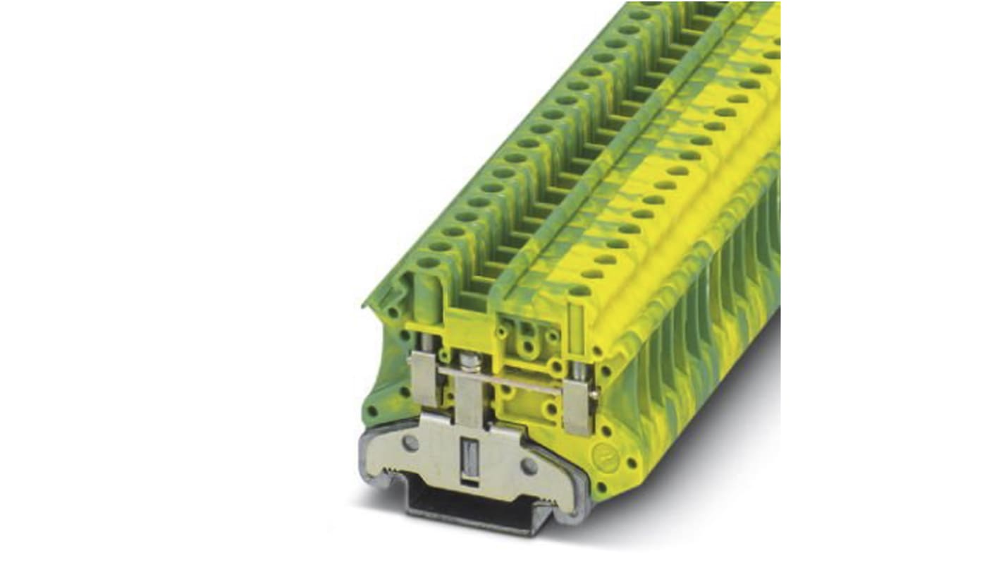 Phoenix Contact UT 4-MTD-PE/S Series Green, Yellow Feed Through Terminal Block, 4mm², Single-Level, Screw Termination
