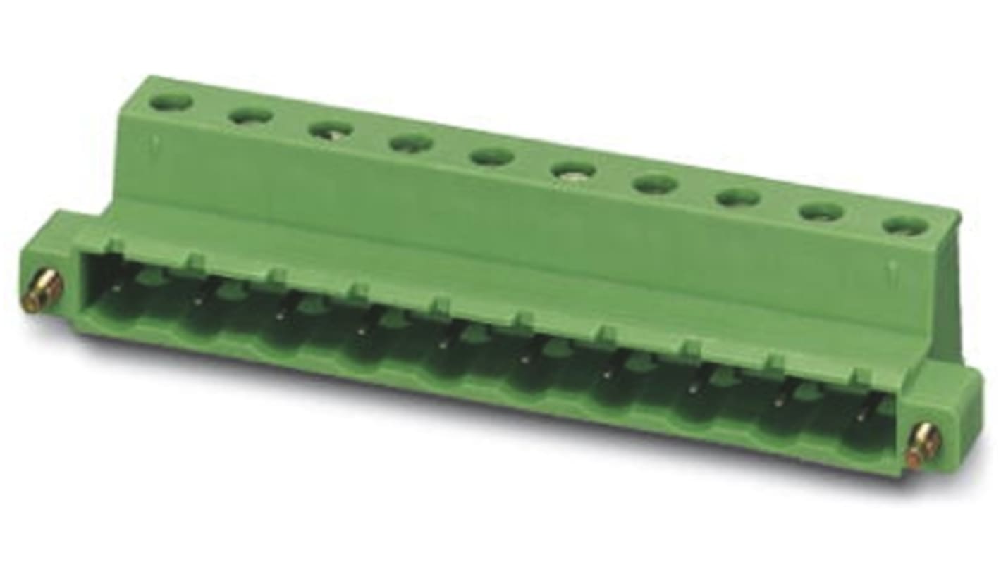 Borne enchufable para PCB Macho Ángulo recto Phoenix Contact de 4 vías , paso 7.62mm, 12A, de color Verde, montaje de