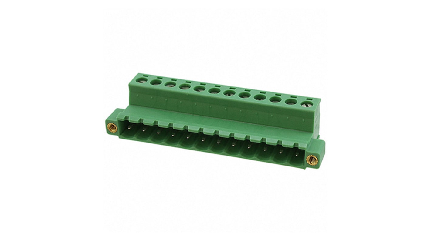 Bloque de terminal PCB Phoenix Contact de 12 vías, paso 5.08mm, 12A, de color Verde, montaje De inserción, terminación